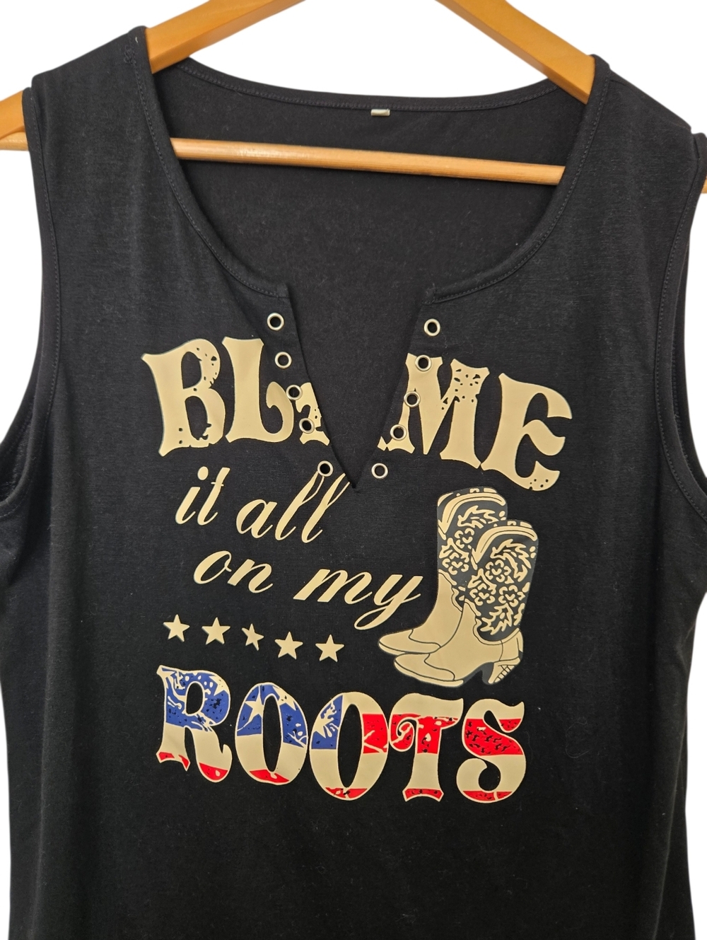 Blame It All On My Roots Western Graphic Tank Lace Up Neck Size Large - Picture 2 of 4